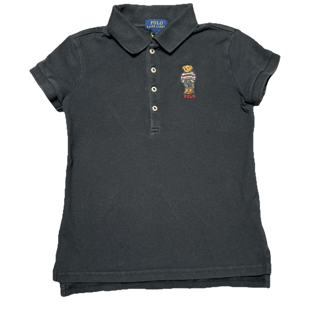 Polo Ralph Lauren Ski Polo Bear Short Sleeve Polo Shirt Black Boys Sz Small (7)